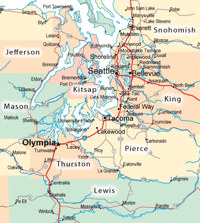 Map of Washington Counties served